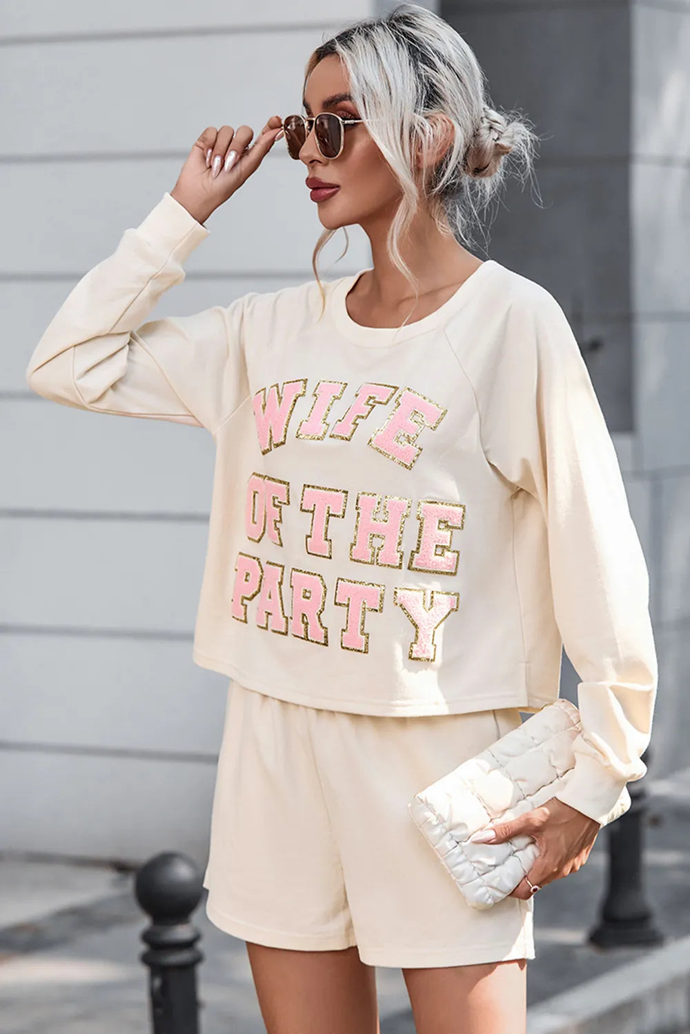 WIFE OF THE PARTY Round Neck Top and Shorts Set - Sleepwear by Trendsi | Available at Handbags Specialist Headquarter