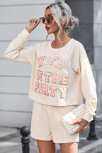 WIFE OF THE PARTY Round Neck Top and Shorts Set - Sleepwear by Trendsi | Available at Handbags Specialist Headquarter