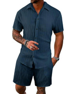 Men's Full Size Button Down Short Sleeve Shirt and Shorts Set Plus Size - Men's Sets by Trendsi | Available at Handbags Specialist Headquarter