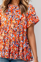Plus Size Floral Round Neck Tiered Blouse - Plus Size Shirts by Trendsi | Available at Handbags Specialist Headquarter