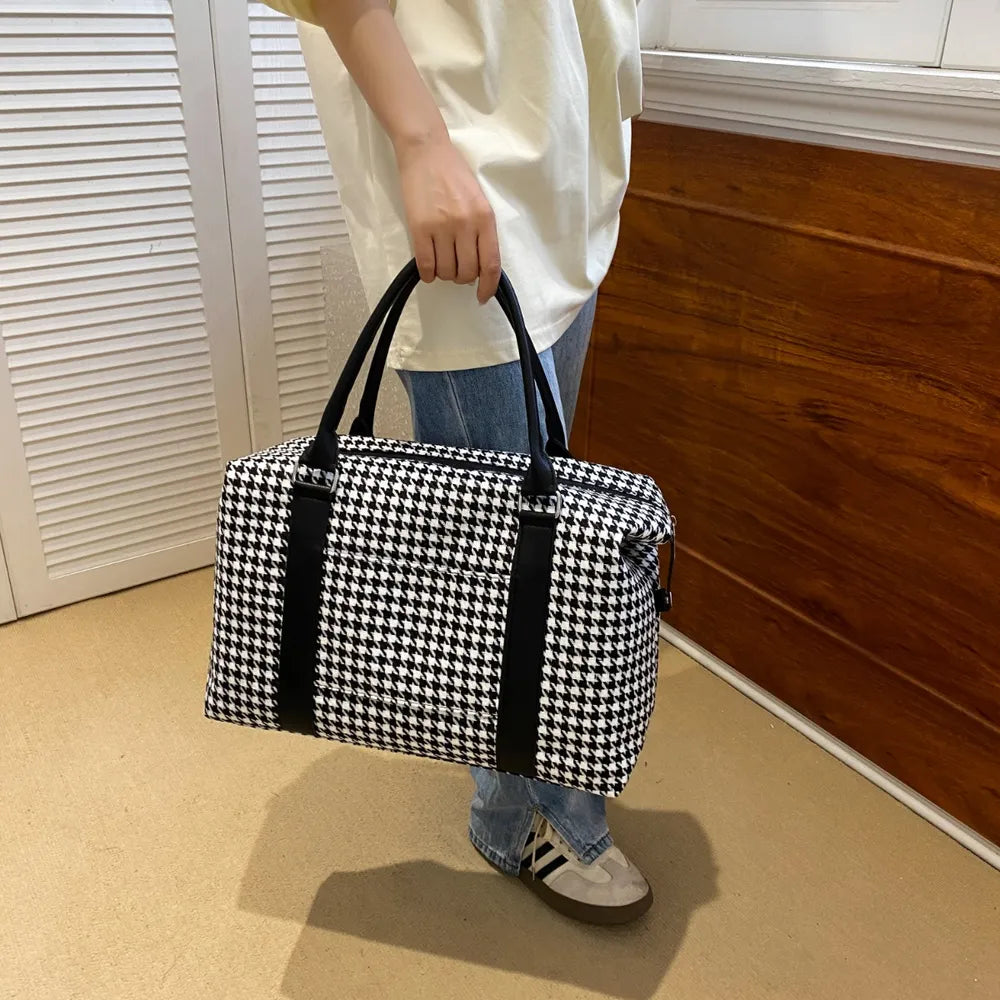 Houndstooth Canvas Travel Bag - travel-bag by Trendsi | Available at Handbags Specialist Headquarter
