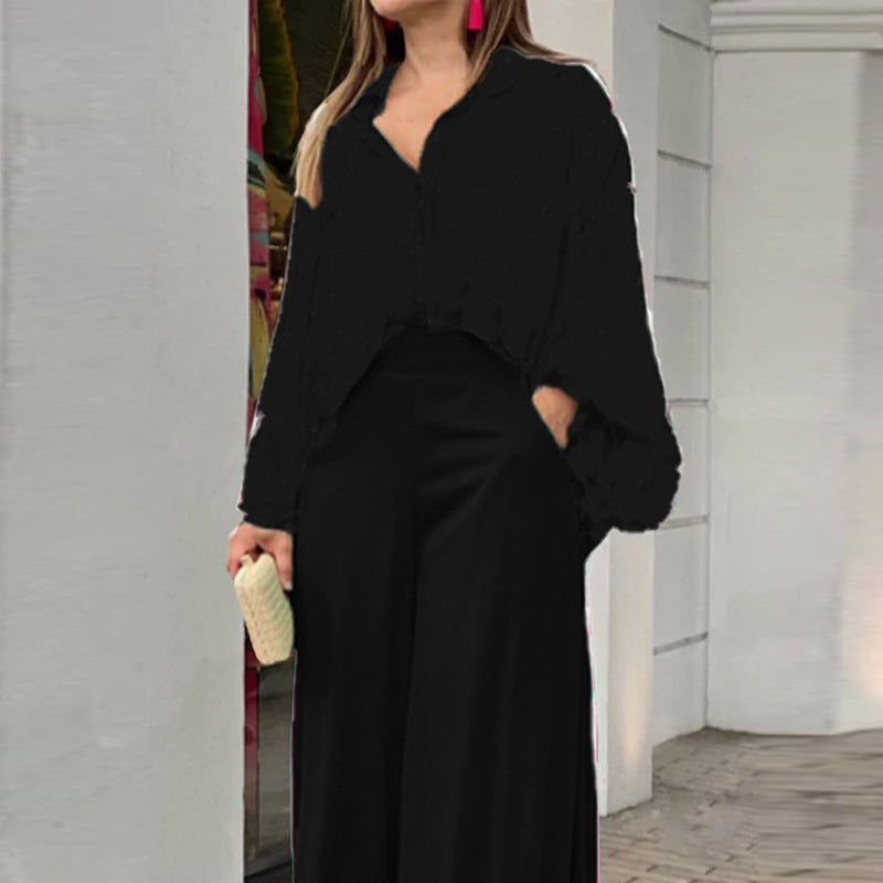 ChicFlow Women's Printed Shirt & Wide Leg Pants Set