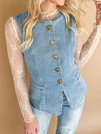 Sleeveless Button-Front Denim Vest - Women / Jeans & Denim by Trendsi | Available at Handbags Specialist Headquarter