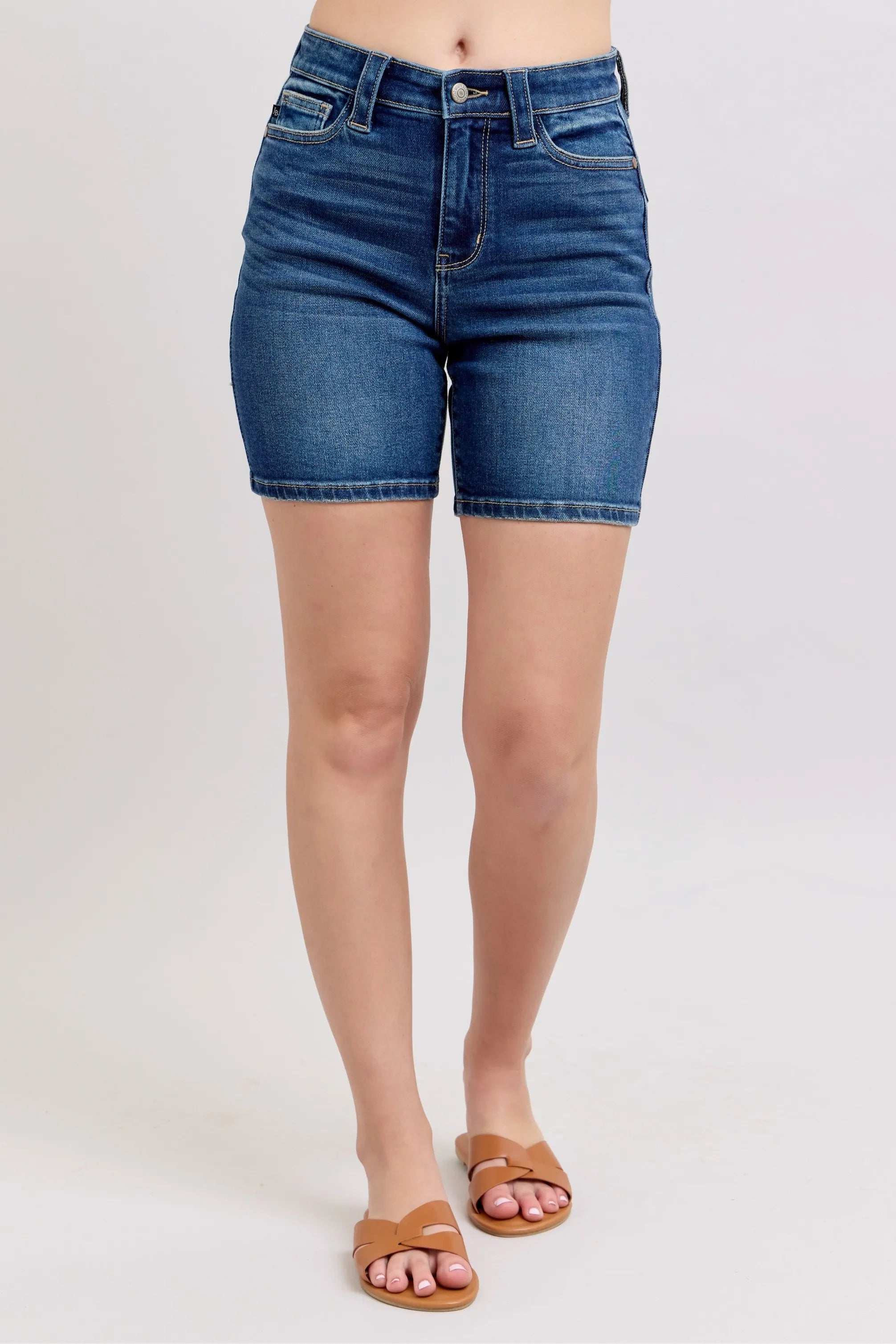 Judy Blue Full Size High Waist Bermudas Jeans W/ Back Flap Pockets Plus Size - Women / Jeans & Denim by Trendsi | Available at Handbags Specialist Headquarter