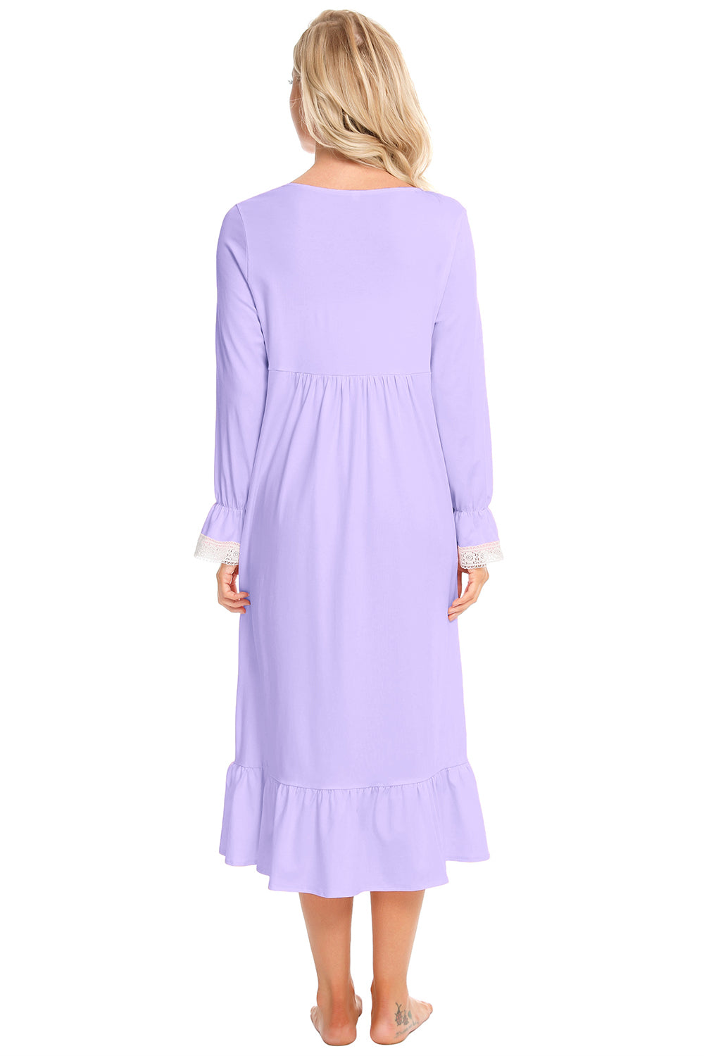 Lace Detail Square Neck Flounce Sleeve Night Dress - Sleepwear by Trendsi | Available at Handbags Specialist Headquarter