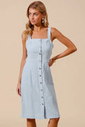 SO ME Button Down Pocket Front Pinafore Dress - Women / Jeans & Denim by Trendsi | Available at Handbags Specialist Headquarter