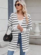 Striped Open Front Cardigan with Relaxed Fit - Tops by Trendsi | Available at Handbags Specialist Headquarter