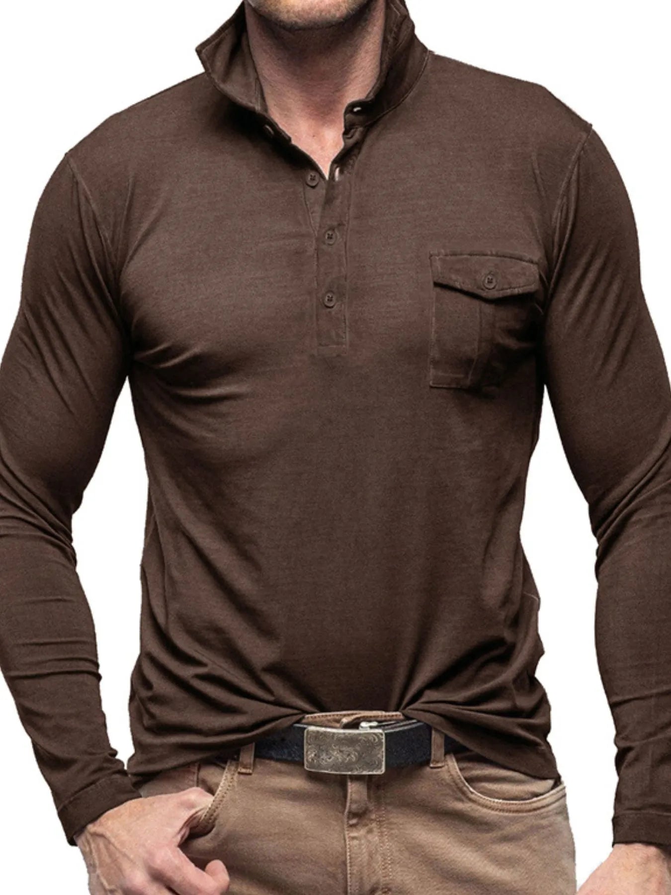 Men's Basic style Collared Neck Long Sleeve Polo - Men's Polo shirt by Trendsi | Available at Handbags Specialist Headquarter