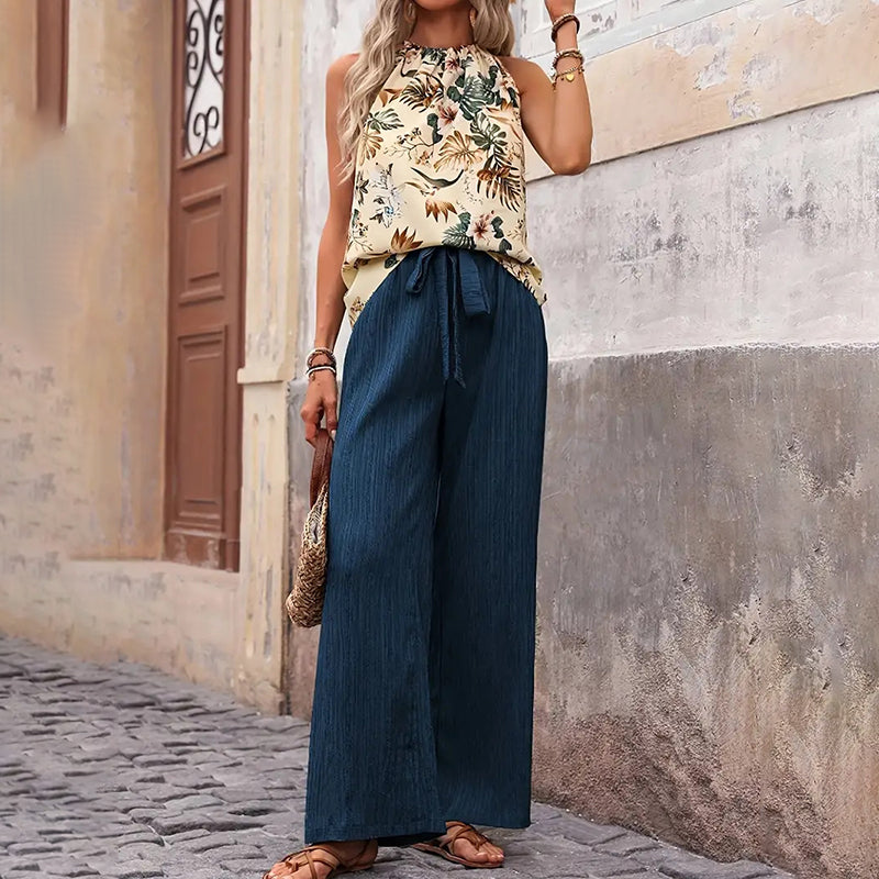 Breezy Chic: Halter Crop & Wide Leg Pants Set