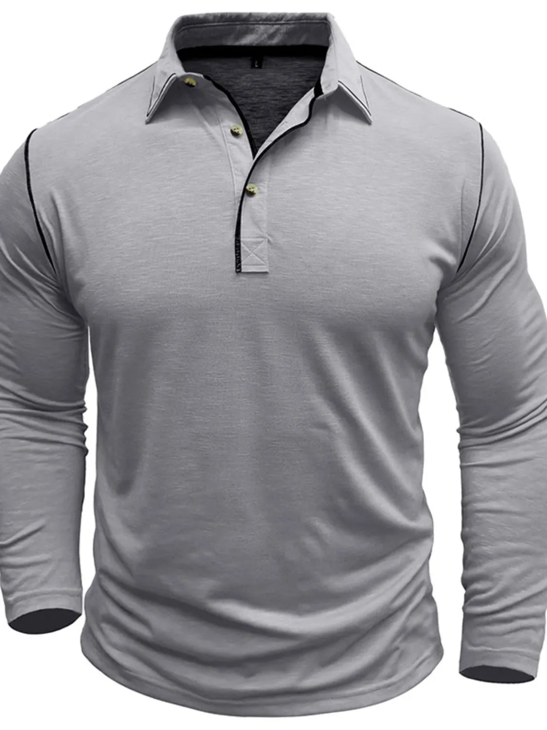 Men's Button Detail Long Sleeve Polo - Men's Polo shirt by Trendsi | Available at Handbags Specialist Headquarter