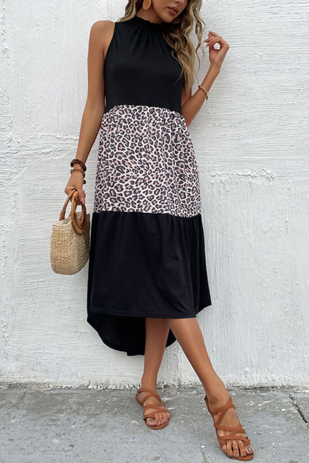 Perfee Leopard Contrast Sleeveless Maxi Dress - Maxi Dress by Trendsi | Available at Handbags Specialist Headquarter