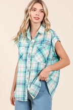 Mittoshop Mineral Wash Plaid Button Down Shirt - Women's Down Shirt Tops by Trendsi | Available at Handbags Specialist Headquarter