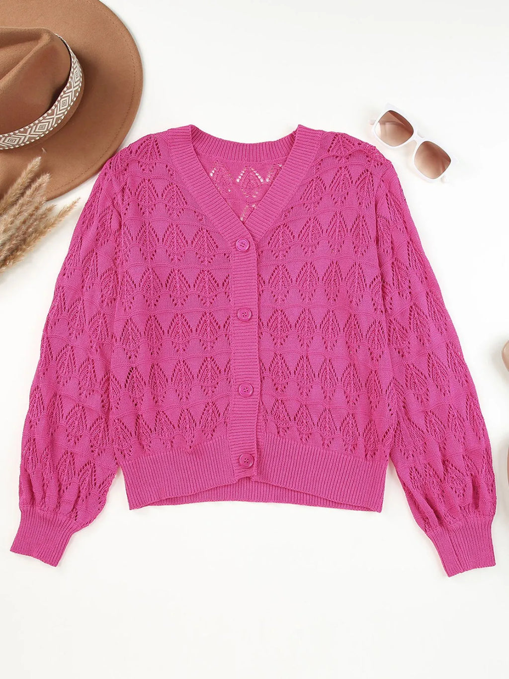 Buttoned Front Openwork Cardigan - Tops by Trendsi | Available at Handbags Specialist Headquarter