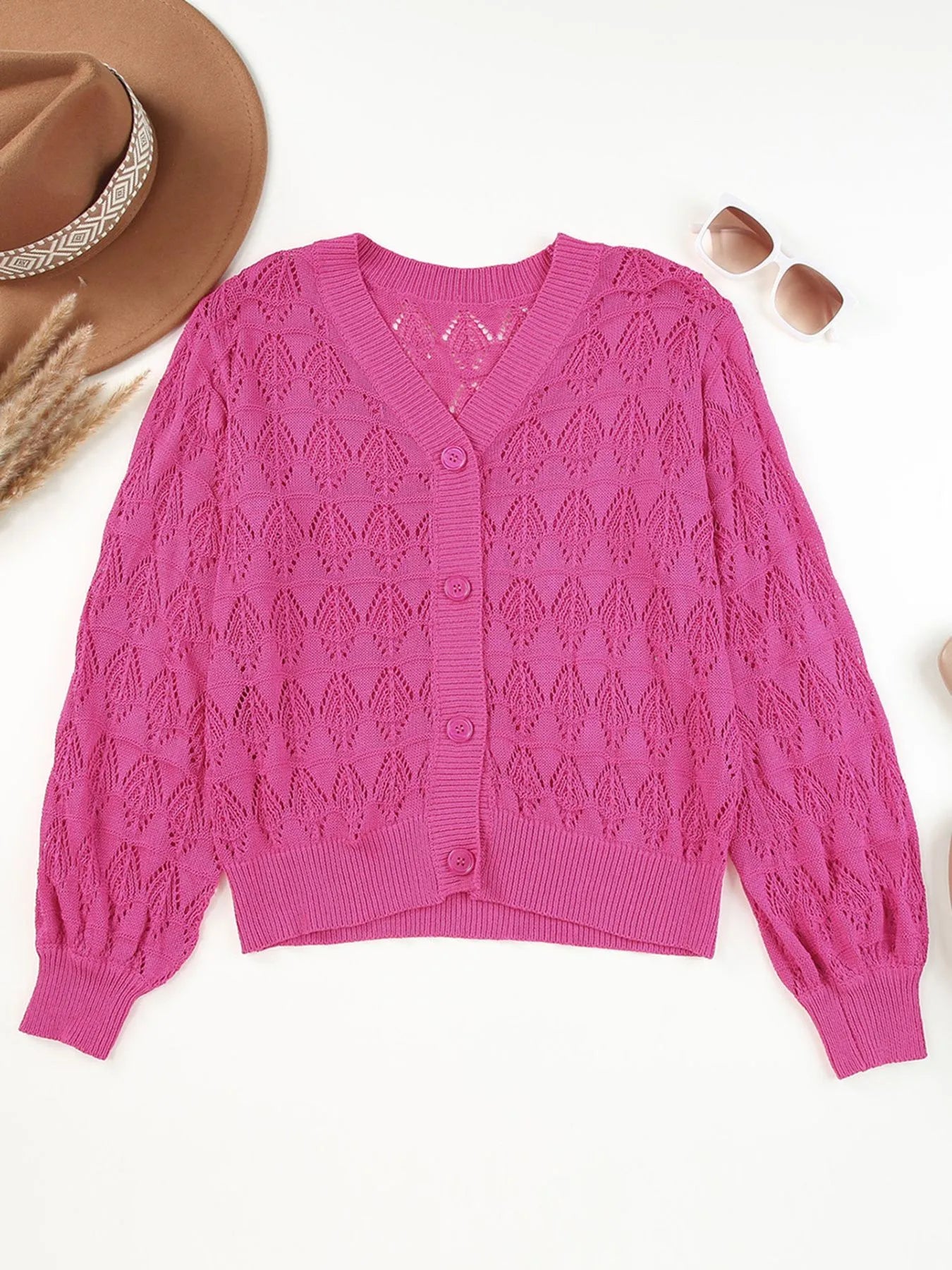 Buttoned Front Openwork Cardigan - Tops by Trendsi | Available at Handbags Specialist Headquarter
