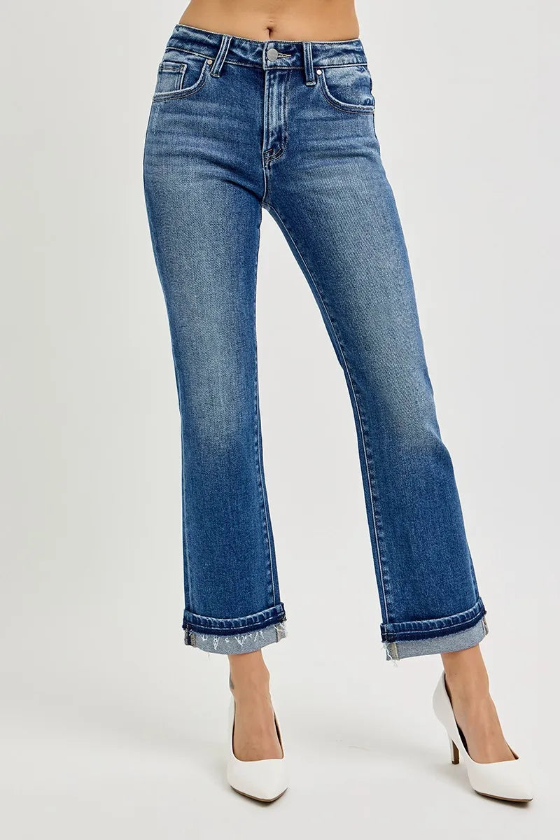 RISEN Mid Rise Ankle Straight Cuffed Jeans - Women / Jeans & Denim by Trendsi | Available at Handbags Specialist Headquarter