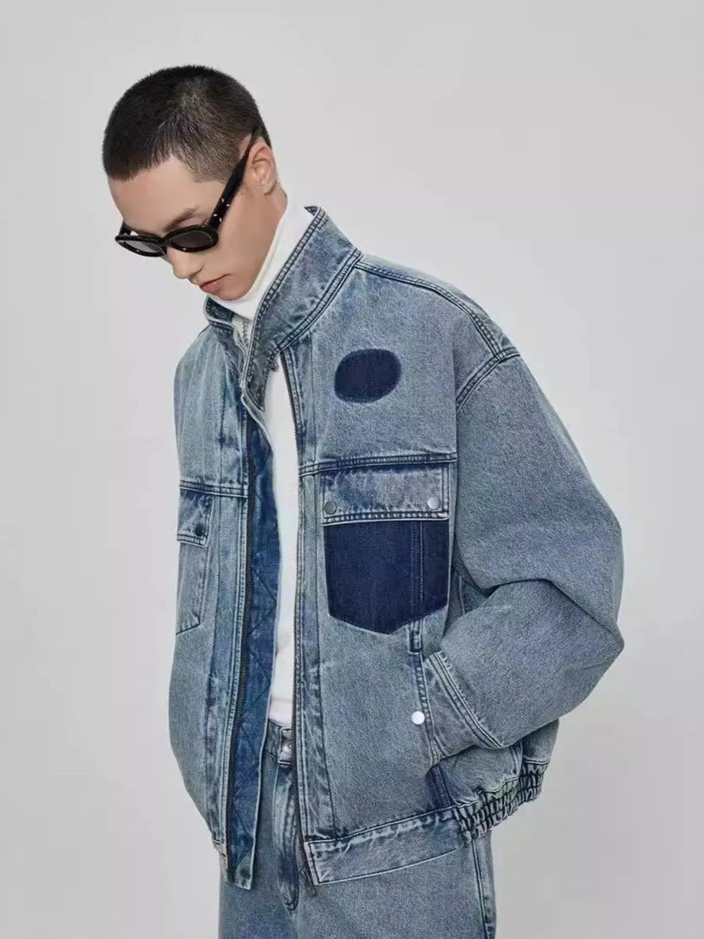 Men's Plus Size Washed Zip Up Denim Jacket - Men's jackets by Trendsi | Available at Handbags Specialist Headquarter