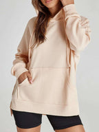 Slit Drawstring Waffle Knit Hoodie - Tops by Trendsi | Available at Handbags Specialist Headquarter