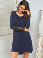 Lace Detail Long Sleeve Mini Lounge Dress - Sleepwear by Trendsi | Available at Handbags Specialist Headquarter