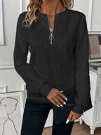 Texture Half Zip Long Sleeve Sweatshirt - Tops by Trendsi | Available at Handbags Specialist Headquarter