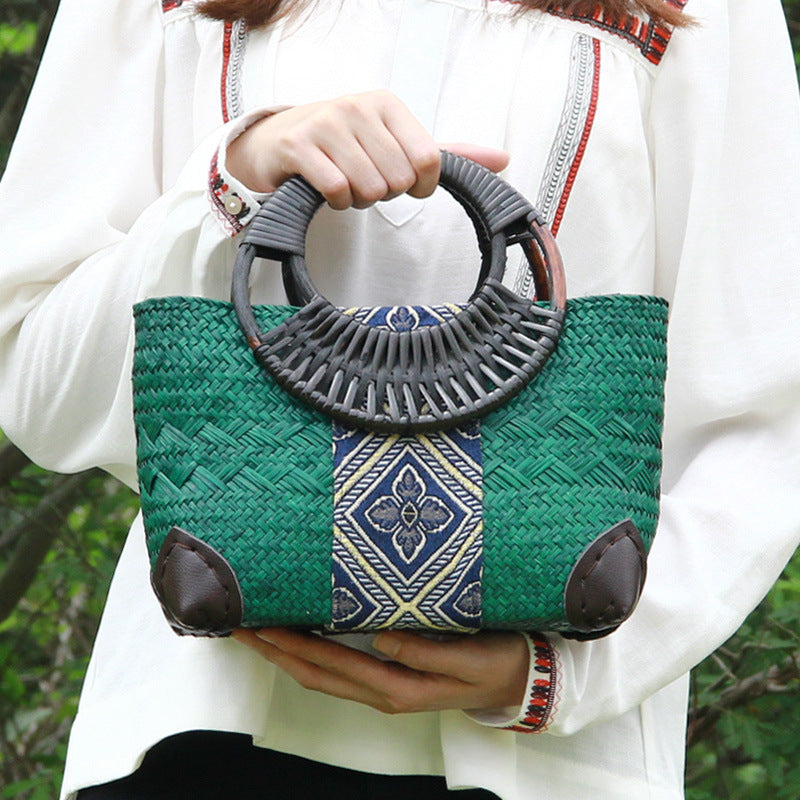 Vintage handmade straw handbag