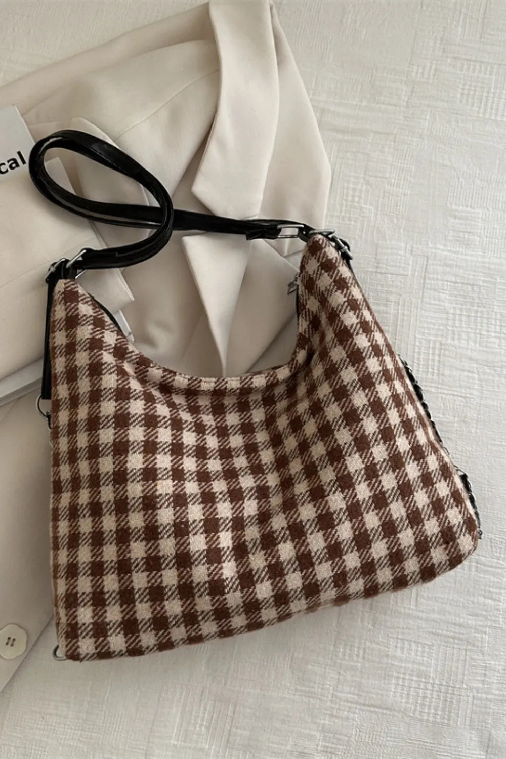Plaid Adjustable Strap Handbag - Tote Bag by Trendsi | Available at Handbags Specialist Headquarter