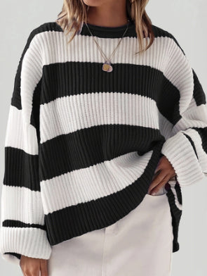 Chic Striped Batwing Knit Sweater for Women