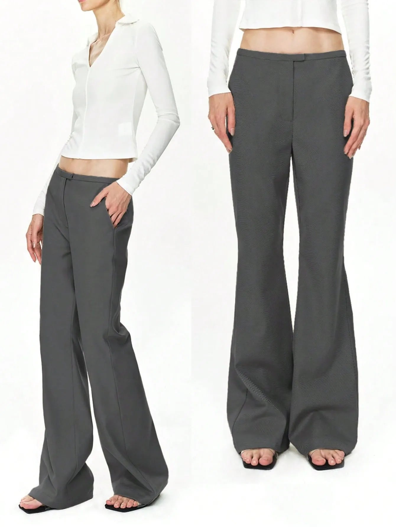High Waist Flare Leg Trousers - Women Pants by Trendsi | Available at Handbags Specialist Headquarter