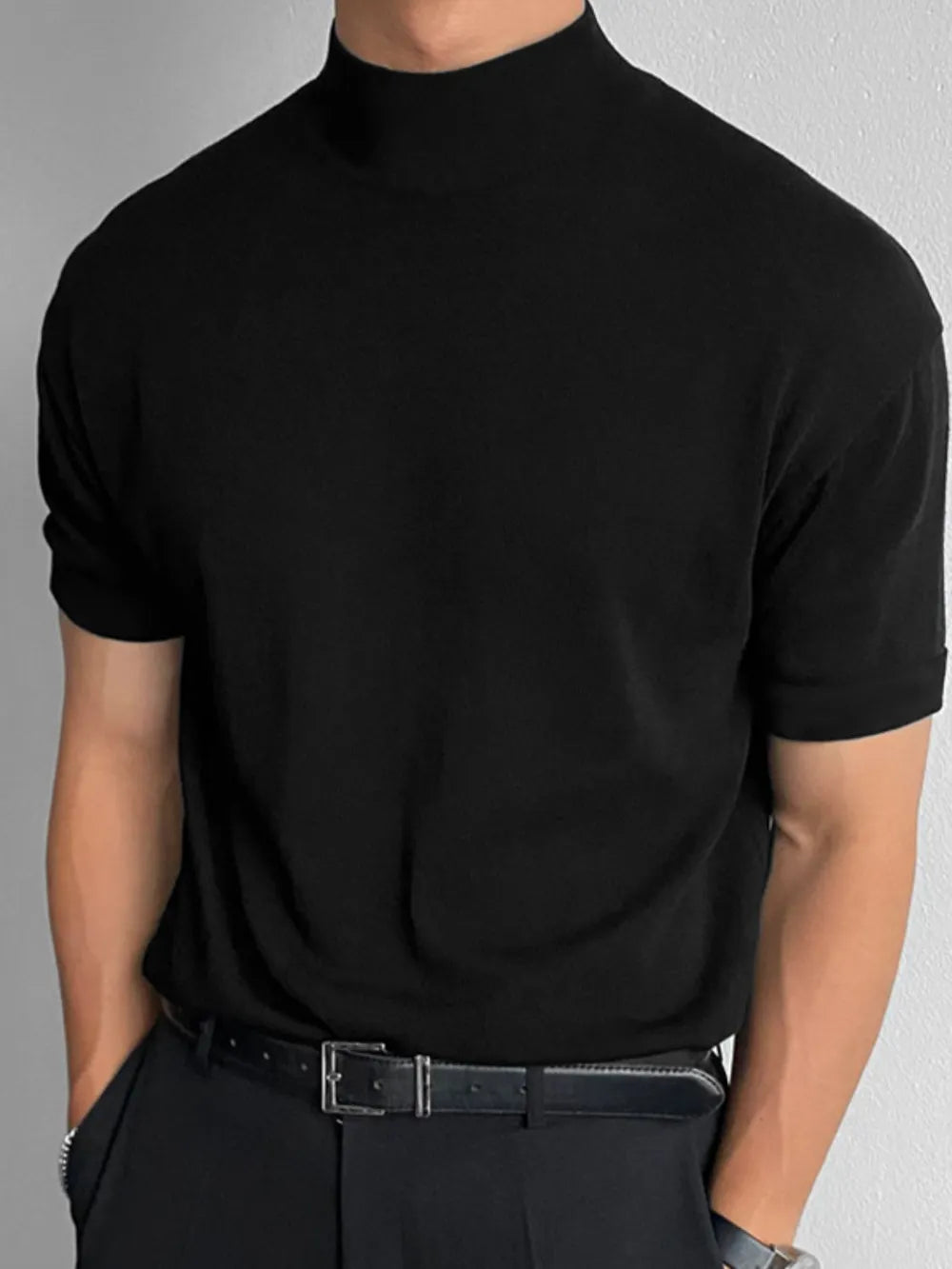 Men's Full Size Mock Neck Short Sleeve T-Shirt Plus Size - Men's Shirts by Trendsi | Available at Handbags Specialist Headquarter