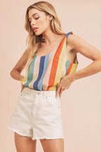 Aemi + Co Contrast Striped Scoop Neck Tie Shoulder Tank - Tops by Trendsi | Available at Handbags Specialist Headquarter