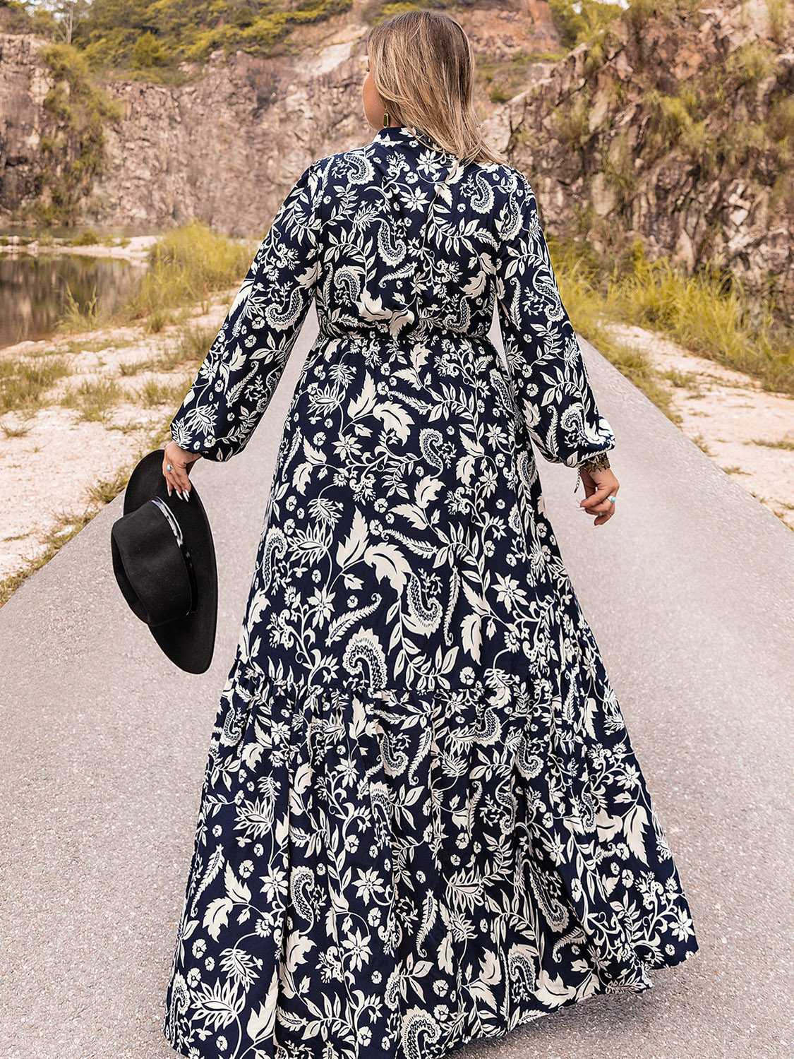Plus Size Long Sleeve Maxi Dress - Dresses by Trendsi | Available at Handbags Specialist Headquarter