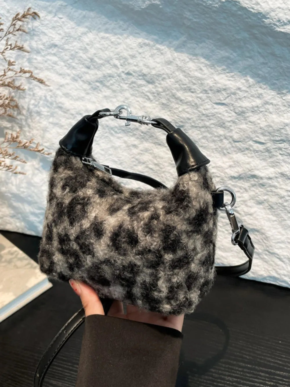 Fuzzy Polyester Mini Handbag with Zipper - Tote Bag by Trendsi | Available at Handbags Specialist Headquarter