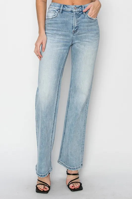 RISEN Full Size High Rise Straight Jeans Plus Size - Women / Jeans & Denim by Trendsi | Available at Handbags Specialist Headquarter