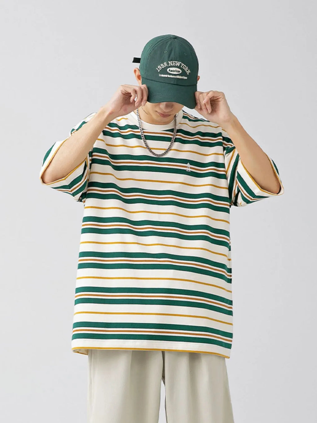 Men's Plus Size Basic style Round Neck Striped T-Shirt - Men's T-Shirt by Trendsi | Available at Handbags Specialist Headquarter