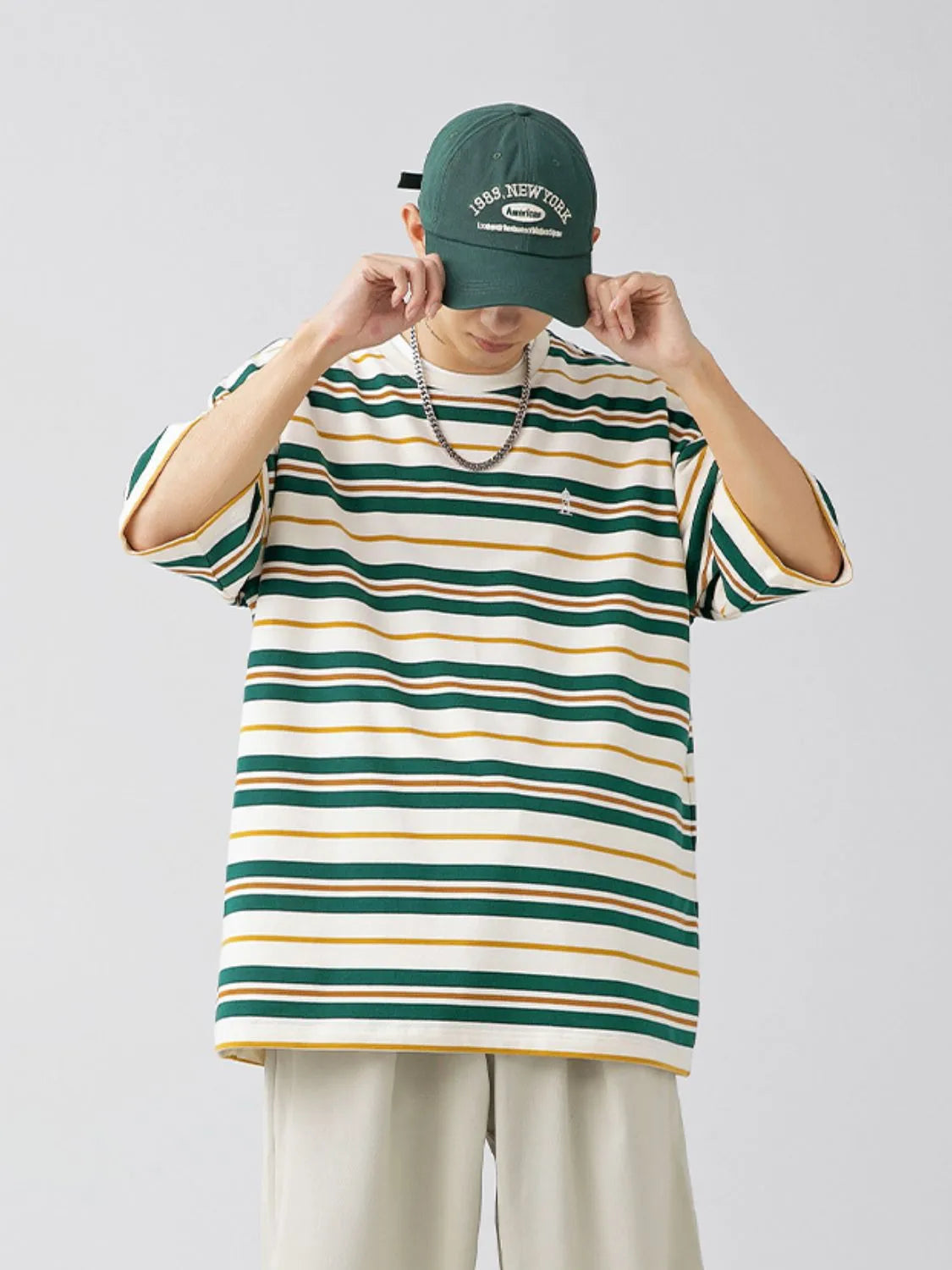 Men's Plus Size Basic style Round Neck Striped T-Shirt - Men's T-Shirt by Trendsi | Available at Handbags Specialist Headquarter