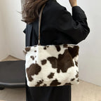 Cow Print Furry Tote Bag - Tote Bag by Trendsi | Available at Handbags Specialist Headquarter