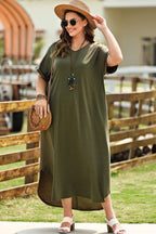 Plus Size V-Neck Short Sleeve Maxi Dress - Dresses by Trendsi | Available at Handbags Specialist Headquarter