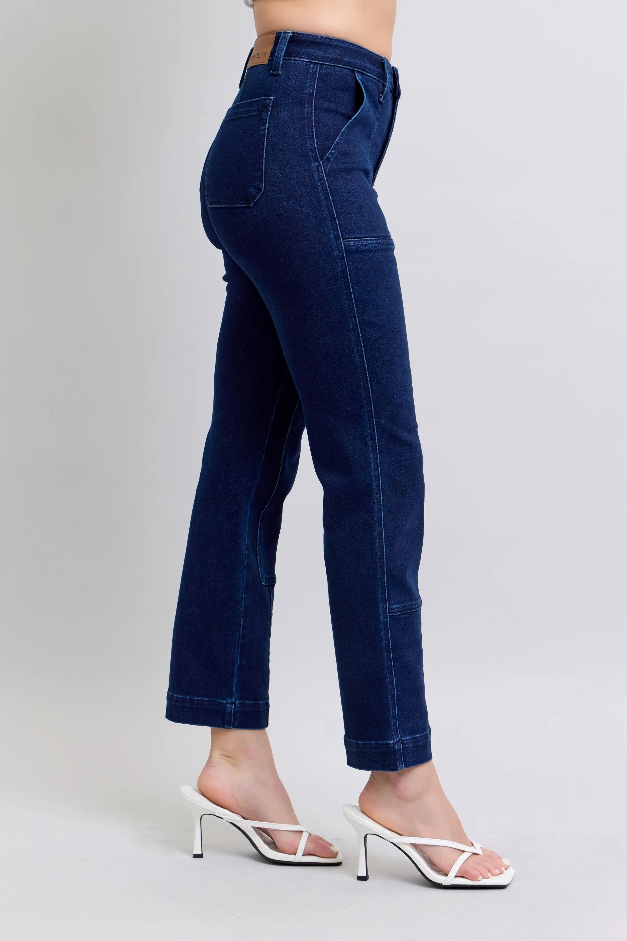 Judy Blue Full Size Hw Work Wear Knee Patch Straight Jeans Plus Size - Women / Jeans & Denim by Trendsi | Available at Handbags Specialist Headquarter