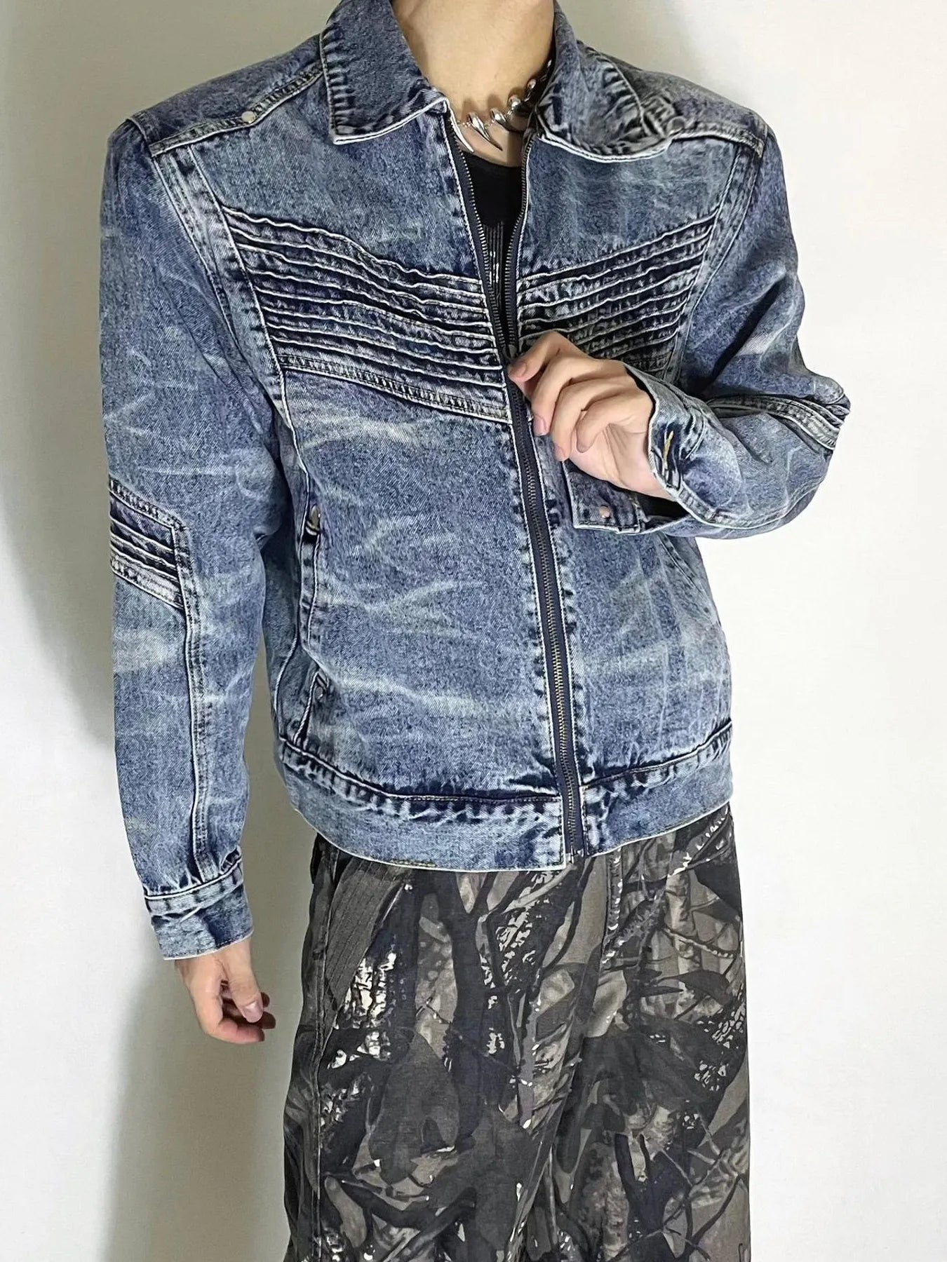 Men's Washed Zip Up Denim Jacket - Men's jackets by Trendsi | Available at Handbags Specialist Headquarter