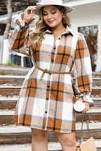 Plus Size Plaid Button Up Shirt Dress - Plus Size Shirts by Trendsi | Available at Handbags Specialist Headquarter