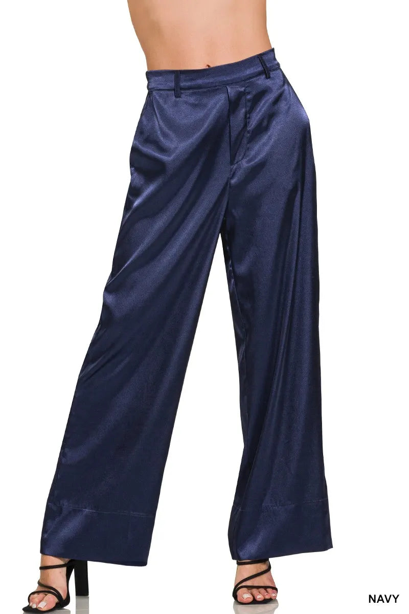 Zenana Wide-Leg Satin Pants - Women Pants by Trendsi | Available at Handbags Specialist Headquarter