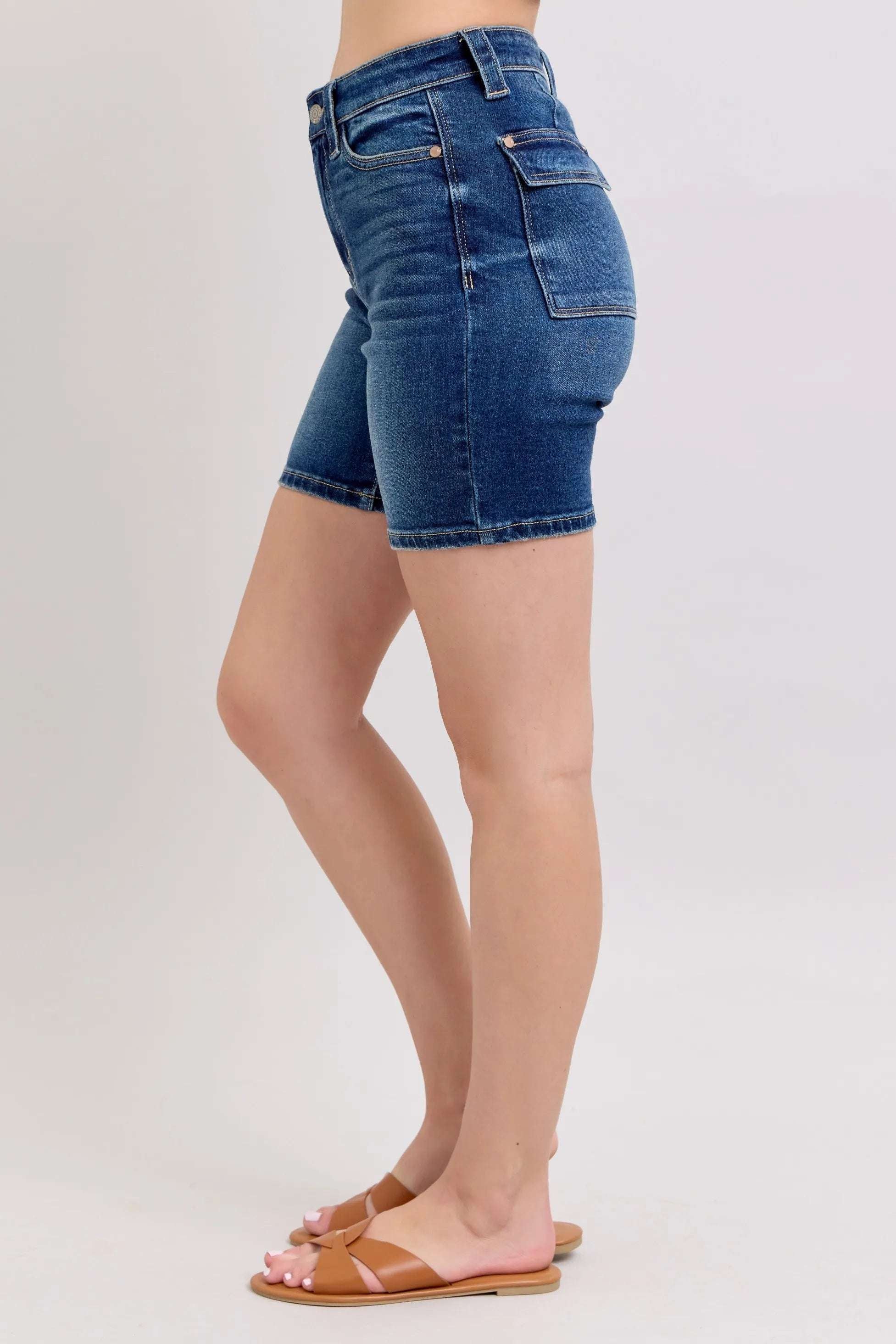 Judy Blue Full Size High Waist Bermudas Jeans W/ Back Flap Pockets Plus Size - Women / Jeans & Denim by Trendsi | Available at Handbags Specialist Headquarter