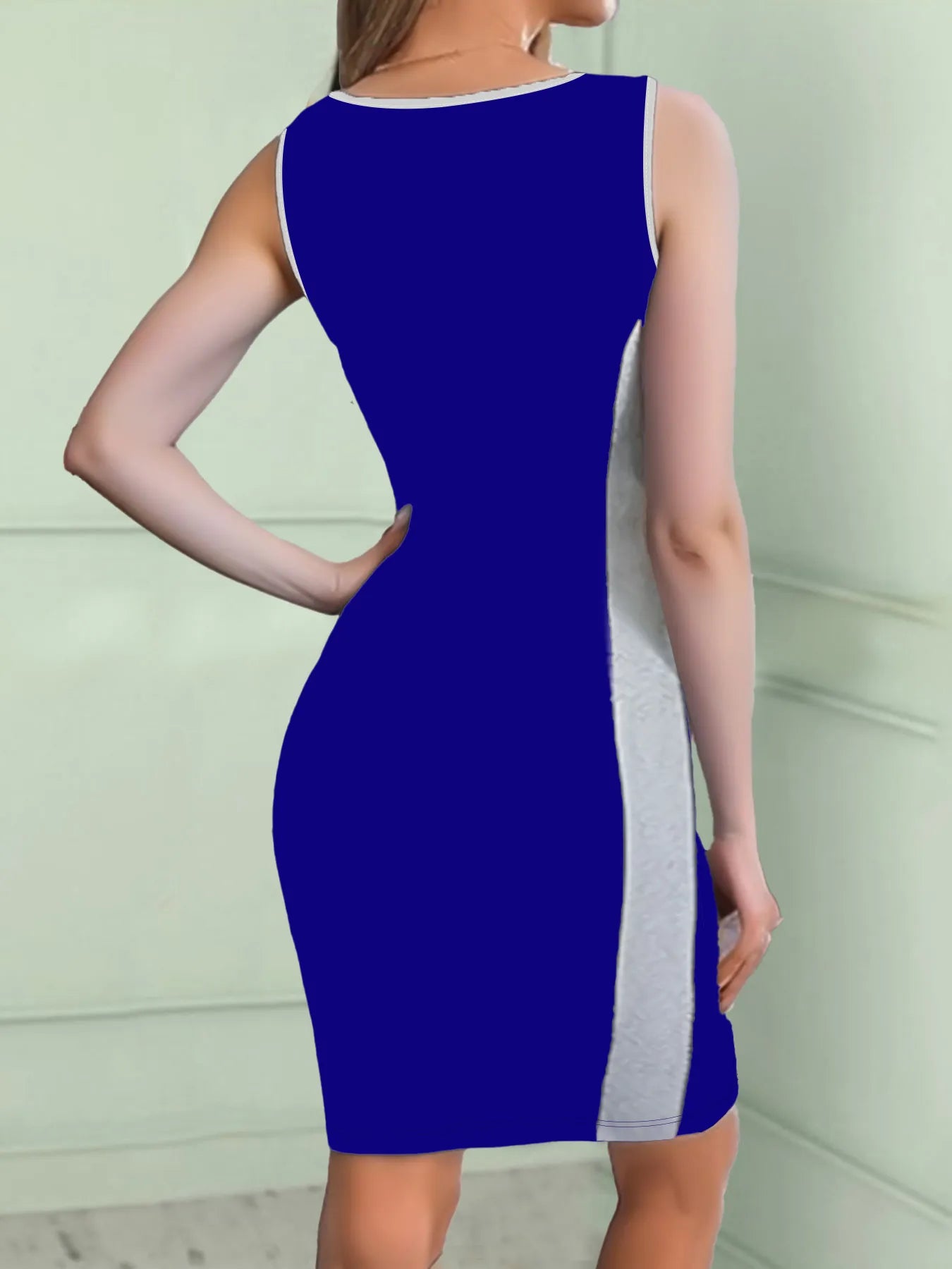 V-Neck Colorblock Sleeveless Bodycon Dress - Dresses by Trendsi | Available at Handbags Specialist Headquarter