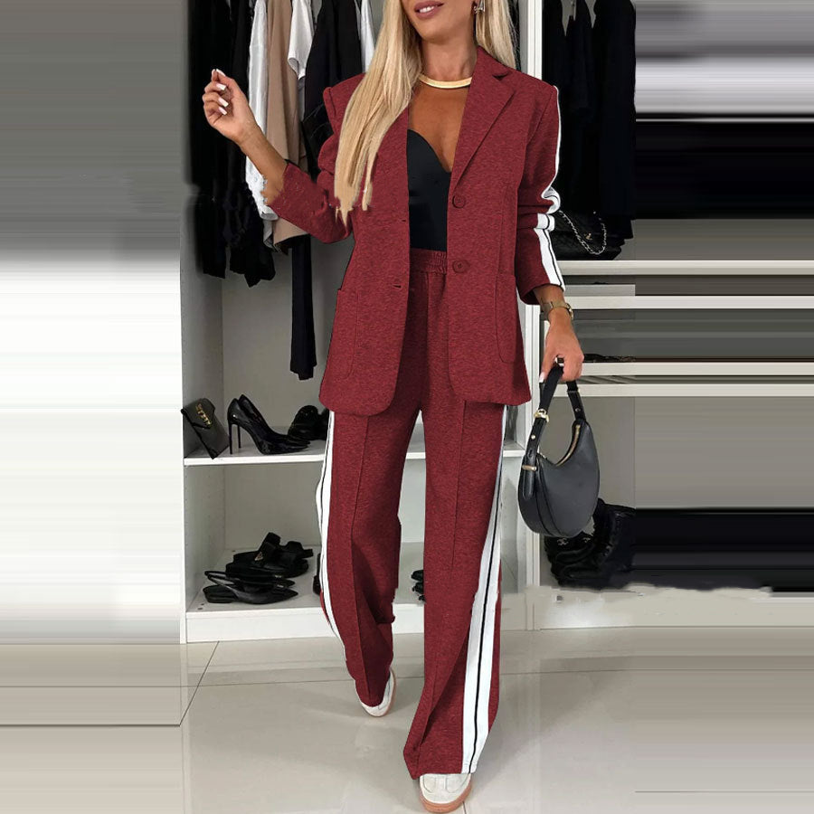 StrideSet: Chic Women's Striped Suit & Jacket Ensemble