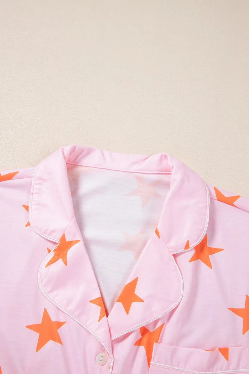 Star Print Short Sleeve Shirt and Shorts Set - Sleepwear by Trendsi | Available at Handbags Specialist Headquarter