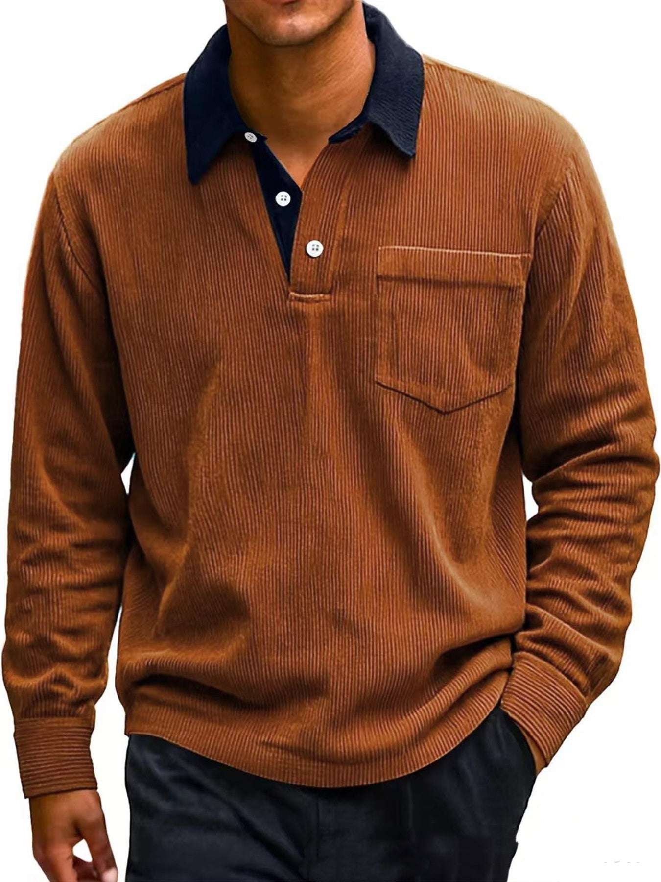 RetroCord Men's Long Sleeve Polo - 100001871 by Trendsi | Available at Handbags Specialist Headquarter