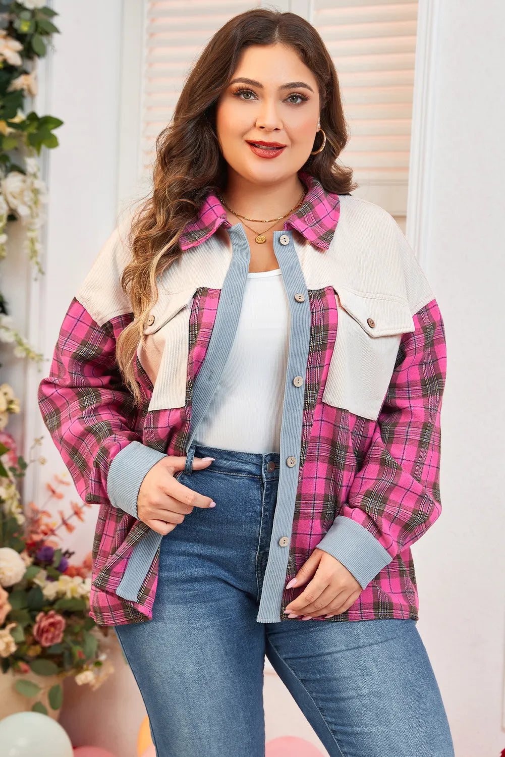 Plus Size Plaid Collared Neck Long Sleeve Shirt - Plus Size Shirts by Trendsi | Available at Handbags Specialist Headquarter