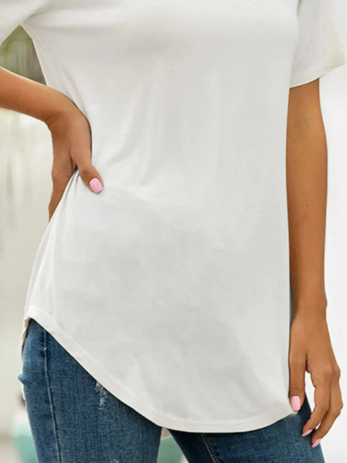 Full Size Solid V-Neck Short Sleeve T-Shirt Plus Size - Women Plus Size by Trendsi | Available at Handbags Specialist Headquarter