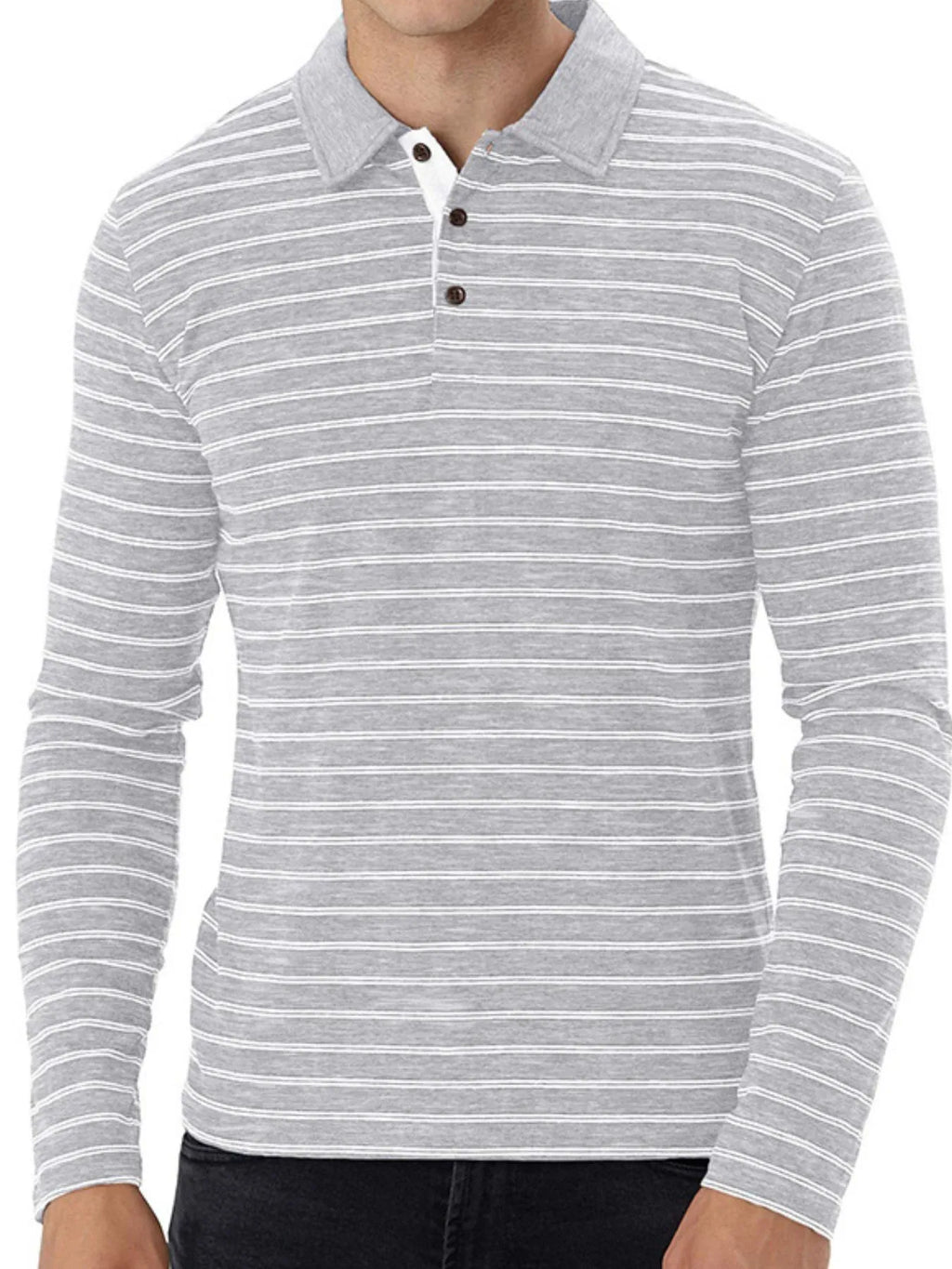 Men's Striped Long Sleeve Polo Shirt - Men's Polo shirt by Trendsi | Available at Handbags Specialist Headquarter