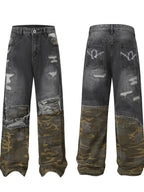 Men's Full Size Distressed Denim Jeans with Camo Patchwork Detailing Plus Size - Women / Jeans & Denim by Trendsi | Available at Handbags Specialist Headquarter