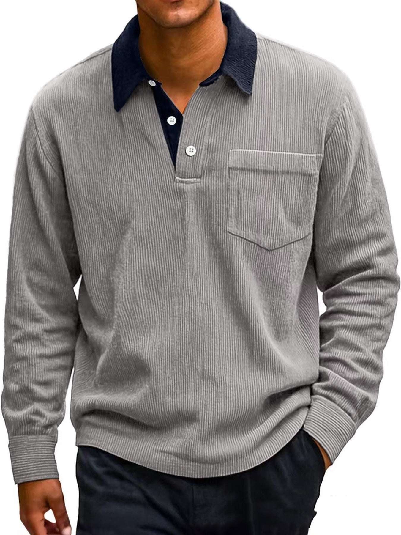 RetroCord Men's Long Sleeve Polo - 100001871 by Trendsi | Available at Handbags Specialist Headquarter